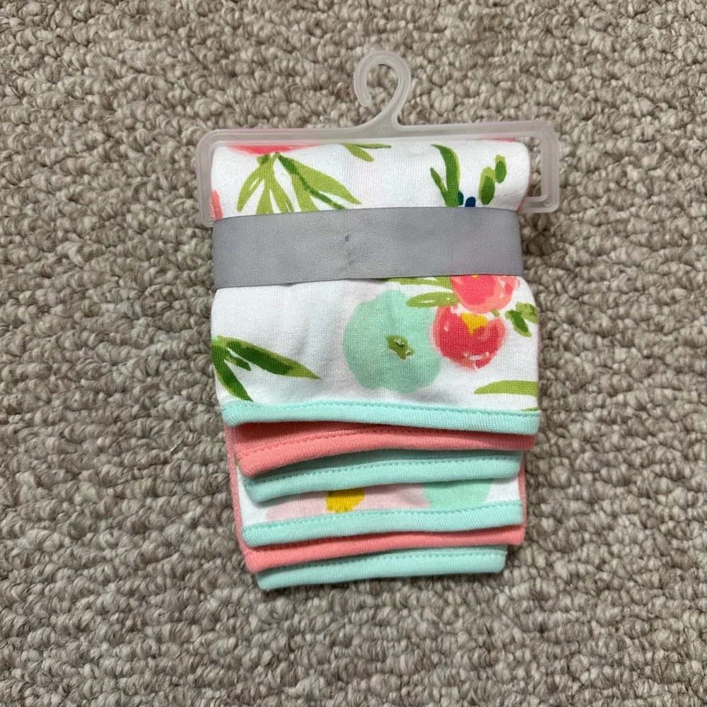 Baby‎ Floral Washcloth Set 5 Pack Mint Green Pink White Flower Print